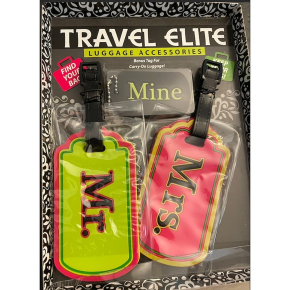 New in Box- Mr. and Mrs. Luggage Tags plus bonus Mine tag - Picture 1 of 5